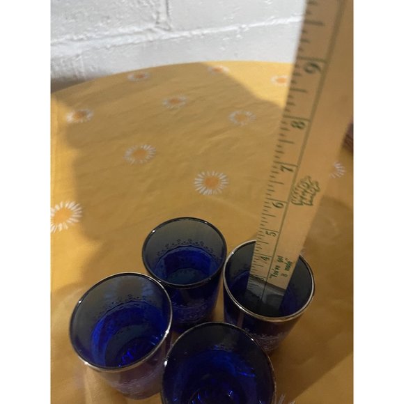 Vintage Cobalt Blue Glasses, Platinum Trimmed Drinkware, Cobalt Blue Whiskey Gla - Picture 4 of 6